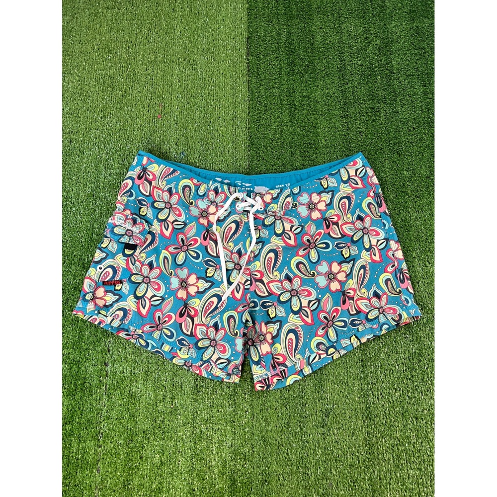 Maui Rippers Women Teal Floral Paisley Board Shorts Swim Trunks Size‎ 18 Hawaii